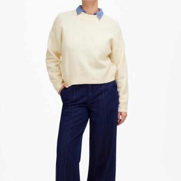 Madewell Boxy Crewneck Sweater Women Wool Cashmere Blend Cream XS New - Picture 3 of 10